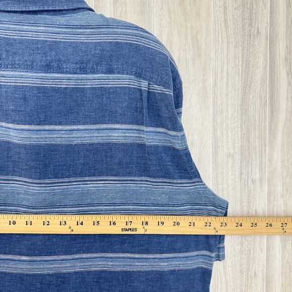 Faherty Shirt Men Large Breeze Striped Blue Tropical Hemp Tencel Beach Resort - Picture 12 of 13